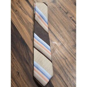 Vtg 70s Jean Claude Vidal Tie Brown Tan Blue Stripe Wide Blade Paris New York